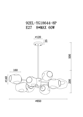 Светильник потолочный со стеклянными плафонами 92EL-YG18644-8P